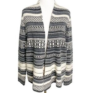 Monari Grey Metallic Fair Isles‎ Open Cardigan Sweater Wool Blend Size  US 8